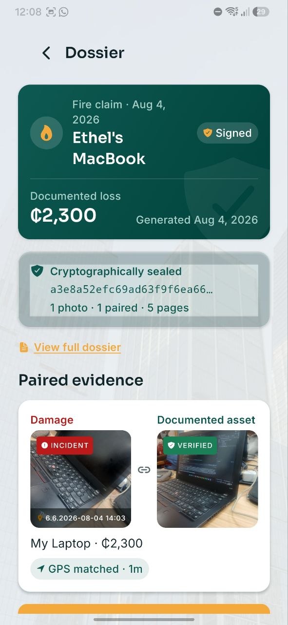 A signed, cryptographically sealed AssetShield dossier